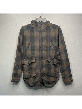 Commune Hooded Plaid Jacket Brown & Black Mens Small